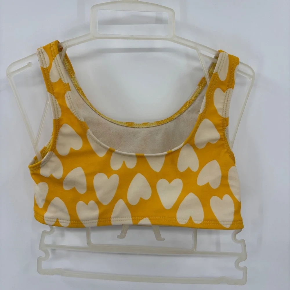 Cat & Jack Bikini Top Kids 4T Yellow White Heart Print Swim Beach Summer Cute